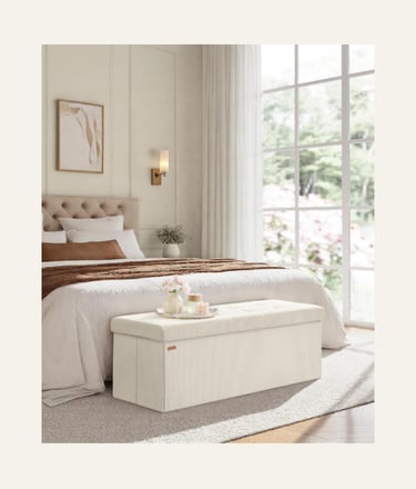 SONGMICS MAZIE Collection - Storage Ottoman Bench  - Corduroy Cream White 