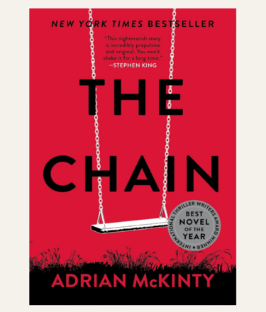 book cover with picture of swing on red background of The Chain novel