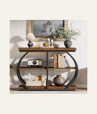 Tribesigns 41.3 Console Table, Industrial 3-Tier Entryway Table Rustic Brown