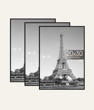 Set of three black 20x30 picture frames featuring black and white Eiffel Tower photography.