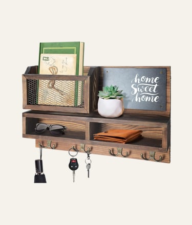 Weweow Store Key Holder for Wall, Mail Organizer Key Hooks Wallet Holder Brown 