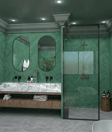 Design salle de bain esprit spa avec galets et plantes, Nina Poma Studio.