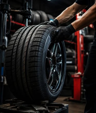 Professional tire installation service at Fast Tire Shop featuring new and used tires, high-quality 