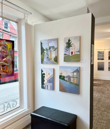 Gallery on Lincoln interior with art exhibit on display, Lunenburg, Nova Scotia (photo by Michelle Darwin)
