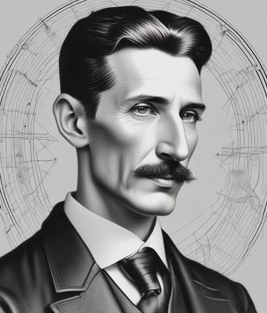AI generated lack and white photo of Nikola Tesla 