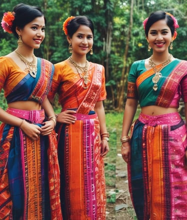 A beautifully draped mekhela sador showcasing intricate designs.