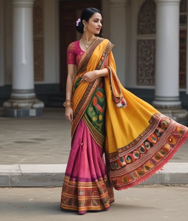 A vibrant display of mekhela sador in various colors and patterns.