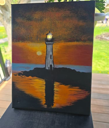 Sunset painting with a lighthouse