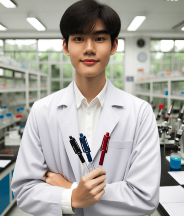 3 colour pens scientist