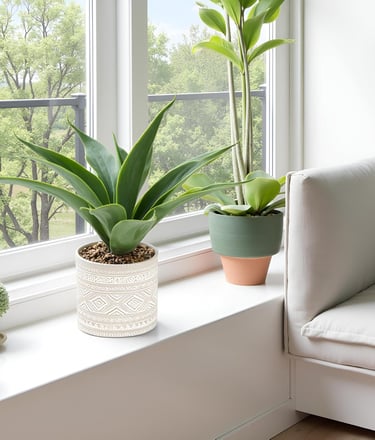 Artificial bamboo plant on a wooden dining table in a modern kitchen, enhancing home decor and accessibility.
