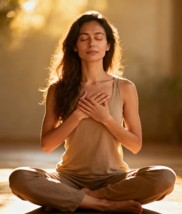 A woman sitting, feeling whole after acupuncture treatment in Temecula, CA