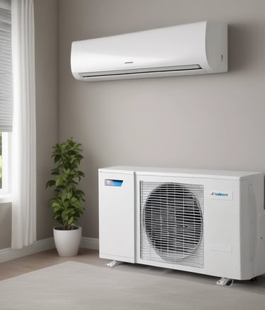 A modern air conditioning unit installed in a stylish living room.