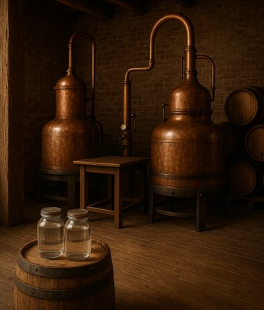 a wooden barrel of wine in a room with barrels and barrels