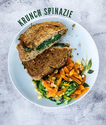 Krunch Spinazie: volkoren sandwich met spinazie en zoete aardappel — lunch bij Krunch Gent