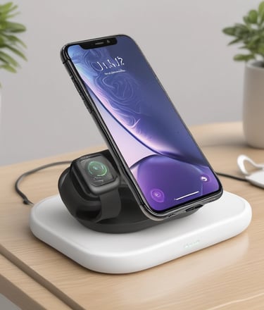 A variety of colorful mobile phone chargers displayed on a wooden table.