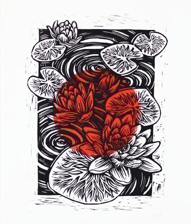 waterlilly made with linocut japan flag