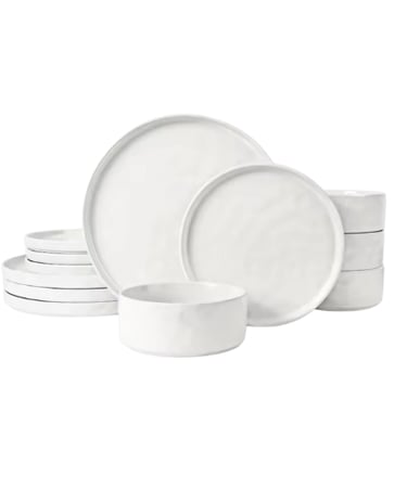 stoneware dinnerware set, 12 pieces, dining plates set, luxury dining plates set, white dinnerware