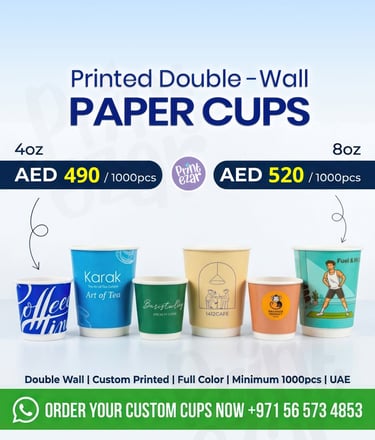 Printed Double Wall Paper Cups - Available in 4oz, 6.5oz, 8oz size - Best for Cafes & Restaurants.