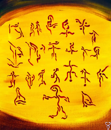 acrylic on paper, hieroglyphs 