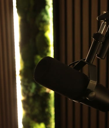 a microphone in a recording studio with a microphone