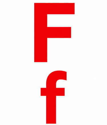 A bold uppercase and lowercase letter F in a bright red font on a plain white background.