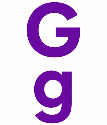 A large purple uppercase letter G and lowercase letter g in a bold sans-serif font on a white background.