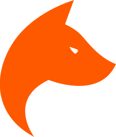 Raposa na cor laranja, mascote da marca