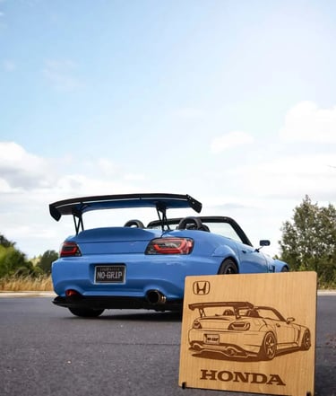 Honda S2000 bleu gravée au laser