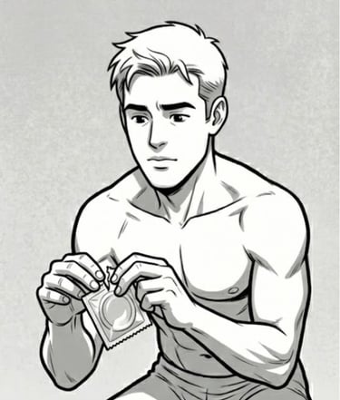 cartoon male opening condom