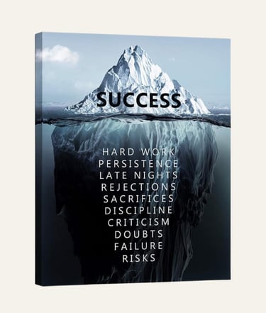 Success iceberg wall art showing hidden hard work, persistence, and risks beneath the surface.