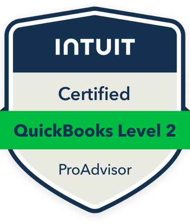 a Certified QuickBooks Level 2 Pro Advisor badge from Intuit