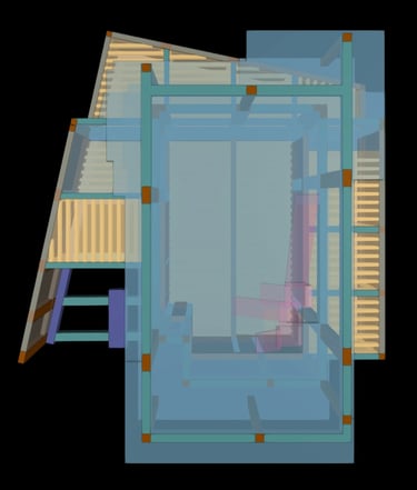 Projeto de Estruturas e Fundações. Vista tridimensional do modelo BIM. Cobertura.
