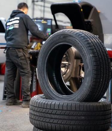 fresh car tyres stacked in a tire shop in Nigeria