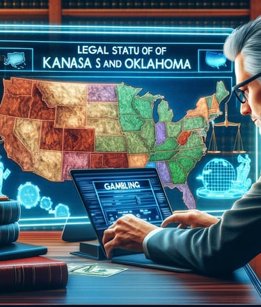 Middle-aged man reading about the legal status of gambling in Kansas and Oklahoma at a desk