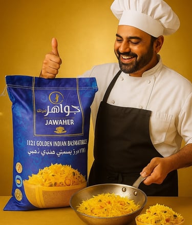 شيف ماهر يطبخ افضل ارز بسمتي حبه طويلة 1121 وهو ارز جواهر