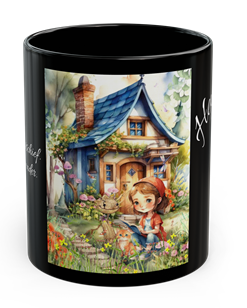 Black coffee mug with an illustration from Kozyun