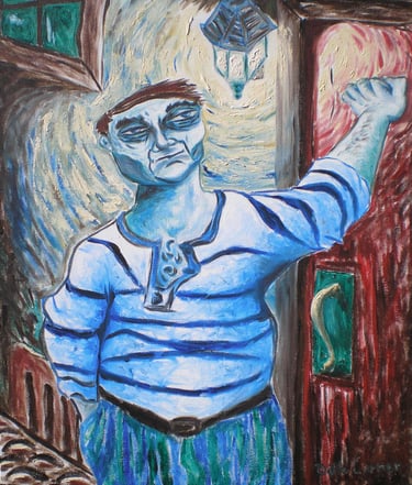 Dale Larner painting stranger at the door