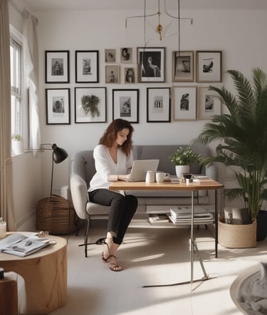 a woman sitting in a chair with a cell phone