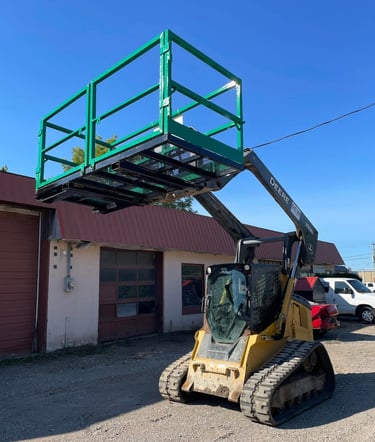 Custom man basket work platform raised by skid steer