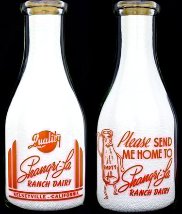 Shangri-La Dairy Lake County California Milk bottle for sale.
