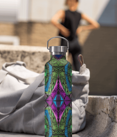 a bottle of water sitting on a concrete step