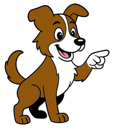 Scout the mascot, brown and white dog, smiling and pointing to a paragraph of notes about flat rack