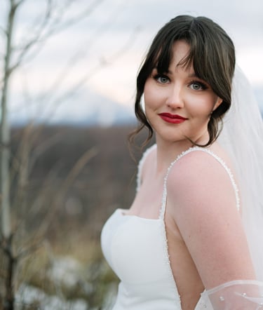 a bride in a white wedding dress and veil