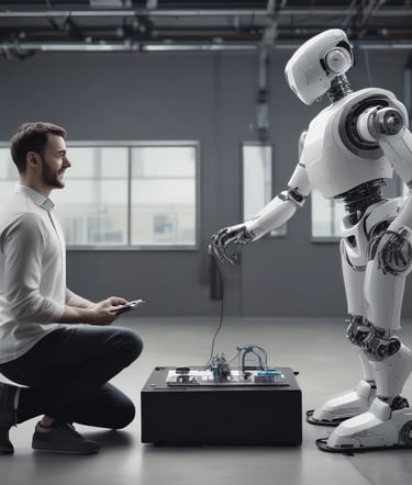 Two people are interacting with a laptop on a white standing desk. The laptop screen displays a webpage related to social wall solutions for hashtag campaigns. The setting appears to be a modern office with several chairs, tables, and a large plant in the background. One person is wearing a colorful floral top and the other is in a dark t-shirt.