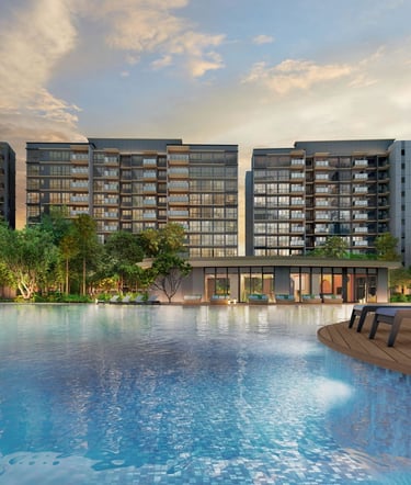Vibrant modern lifestyle hub, retail mall entrance, and residential towers at Parktown Residences at