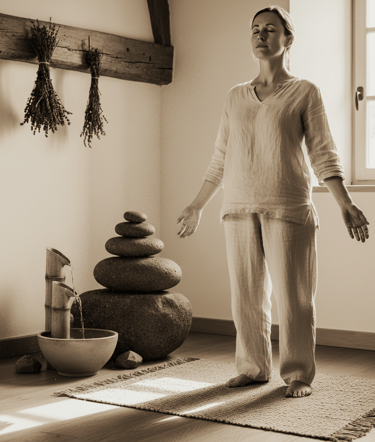 FEMME EN POSTURE DE SOPHROLOGIE