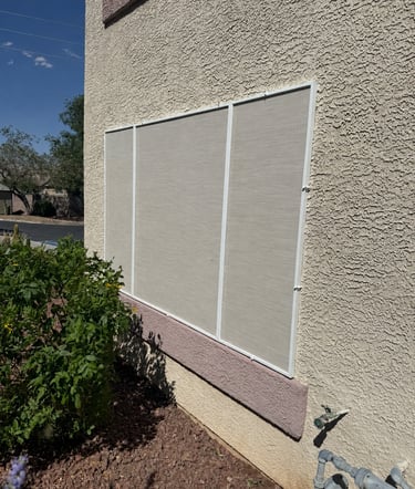Three piece window with new solar screens and frames