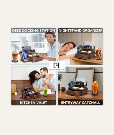 Parkway Home Wood Phone Docking Station with Drawer Dark Brown 