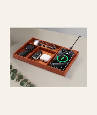 Picture of Wireless Future Charging Store Valet Tray Wireless Charger Brown Patchwork
