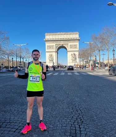 a man in a neon yellow vest and neon green shoes